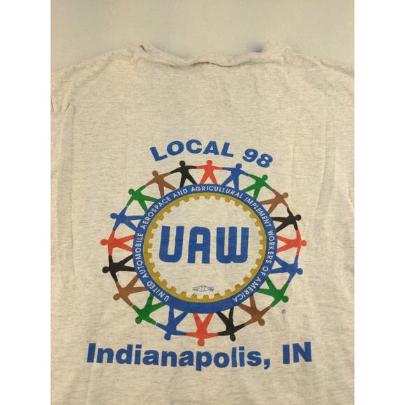 Mens Indianapolis UAW Auto Union Local 98 T Shirt Size M White 2 Sided - Picture 6 of 12